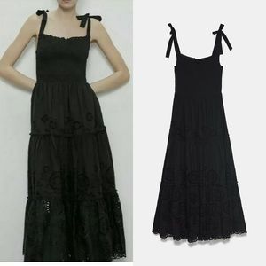 ZARA Openwork Embroidery Midi Dress, XS